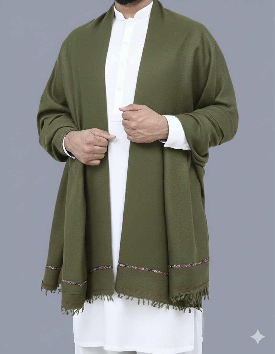 Wool Shawl Olive Green BS-609